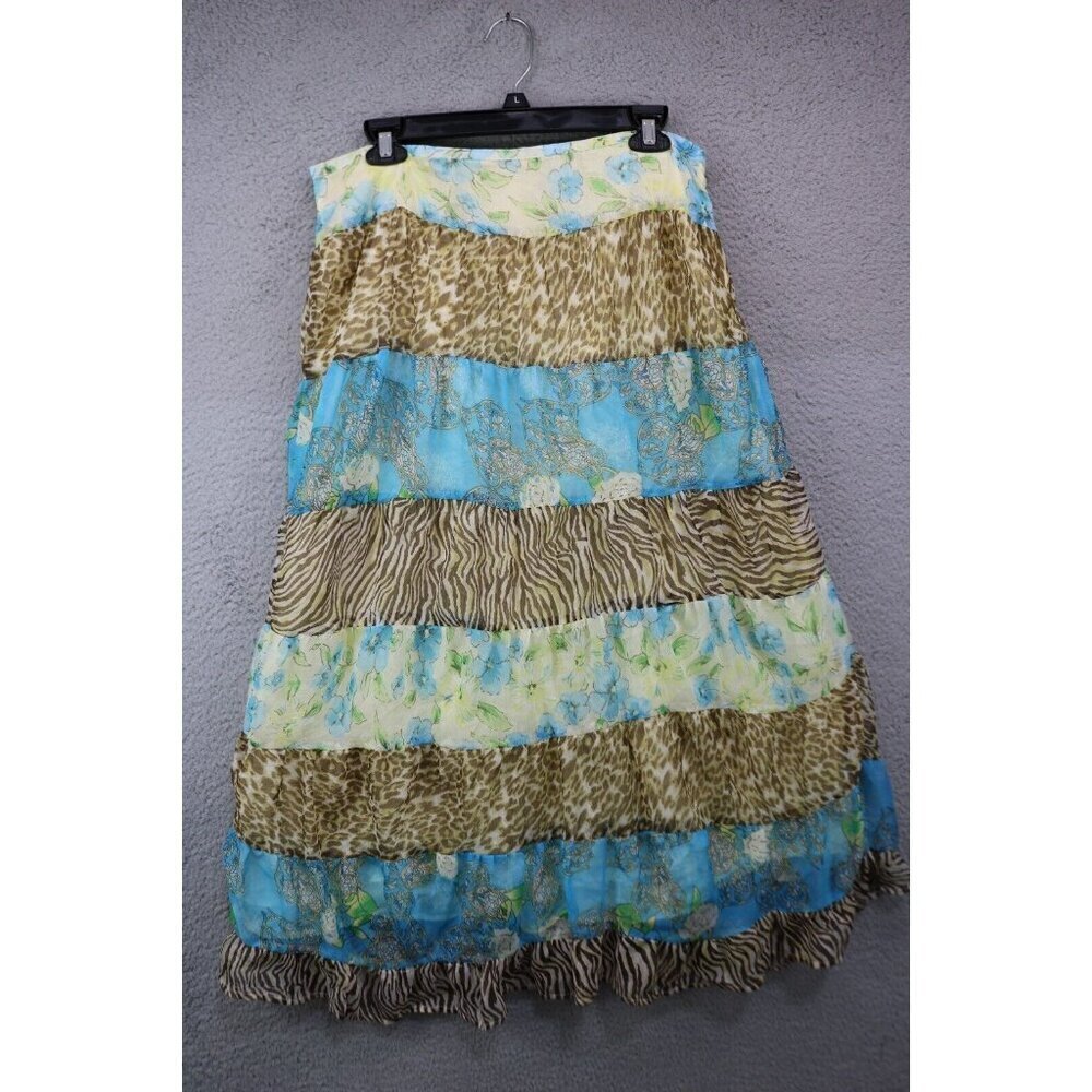 Live a Little Mixed Print Tiered Sheer Maxi Skirt-Lined-Large-Cottagecore-Fairy